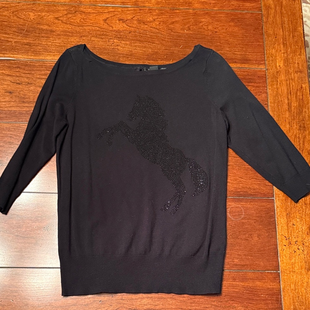 White House Black Market Black Beaded Horse Sweater